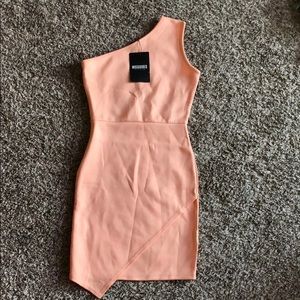 One shoulder peach cocktail dress